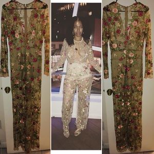Va Va Voom floral lace long sleeved jumpsuit.